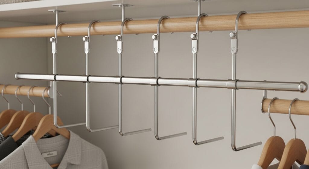 The Ultimate Closet Organization Guide (Every Type, Every Size) 2 Closet with double hanging rods organizing short shirts and jackets in two levels.