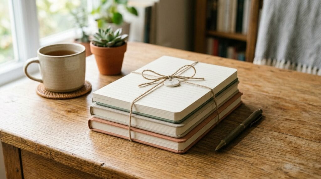 Best Back to School Gifts for Teachers That They Actually Need and Want 7 A coordinated notepad gift set with lined sheets stacked on a desk.