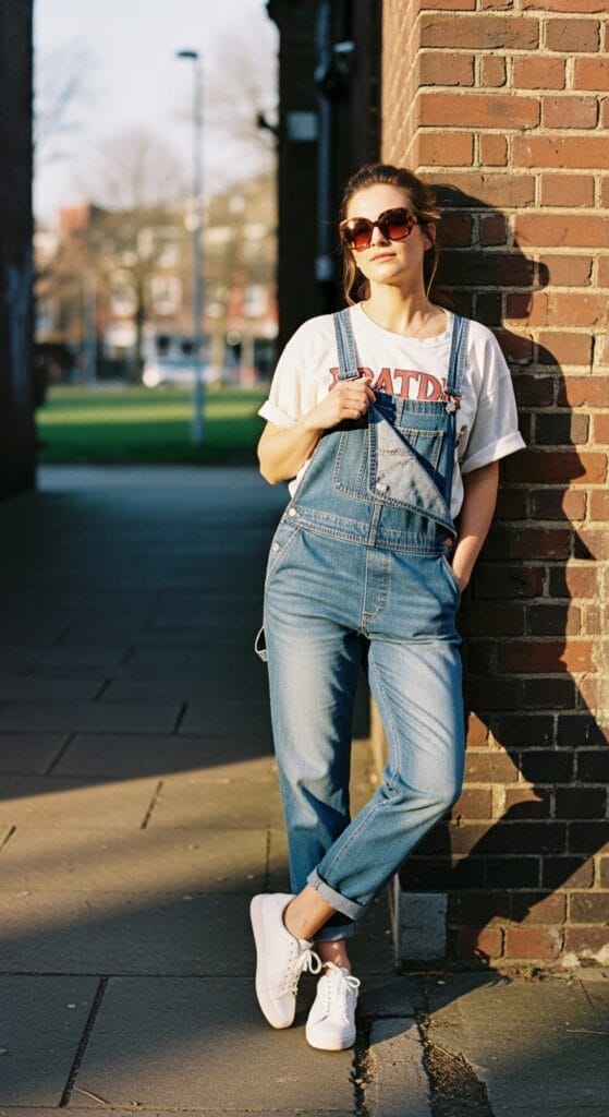 9 Denim Overalls Outfit Ideas Women Are Actually Wearing 10 Medium wash denim overalls with a loose graphic tee, effortless casual summer outfit idea.