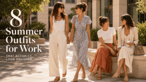 Eight summer work outfits styled across linen, cotton and gauze for the office