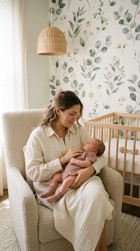 Adorable Newborn Summer Outfits for Boys and Girls 14 Newborn baby on a lap wearing a dusty rose pointelle knit short-sleeve romper.