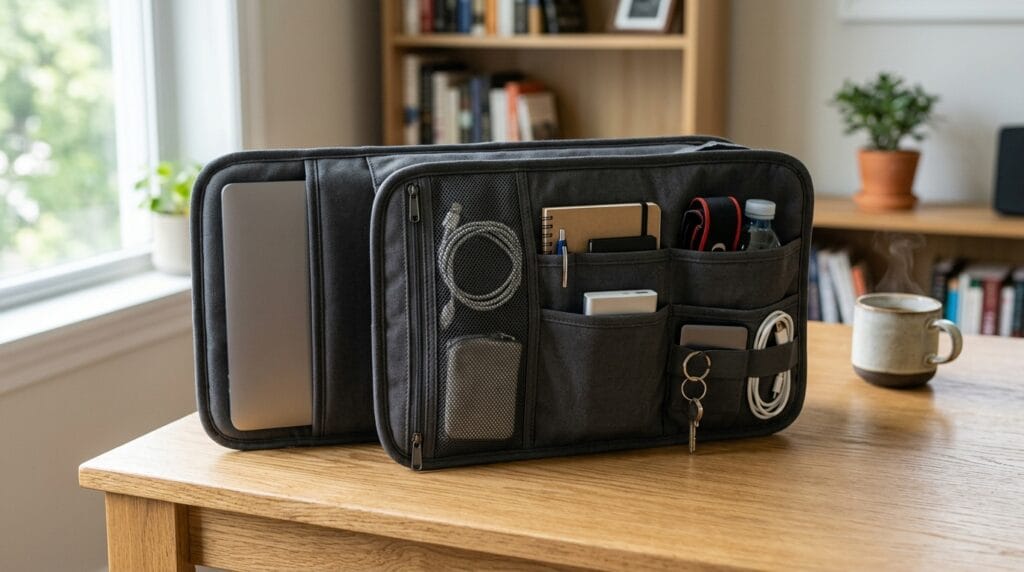 This $15 Backpack Organizer Insert Is Going Viral 2 Semi-rigid fabric insert with multiple compartments removed from a backpack.
