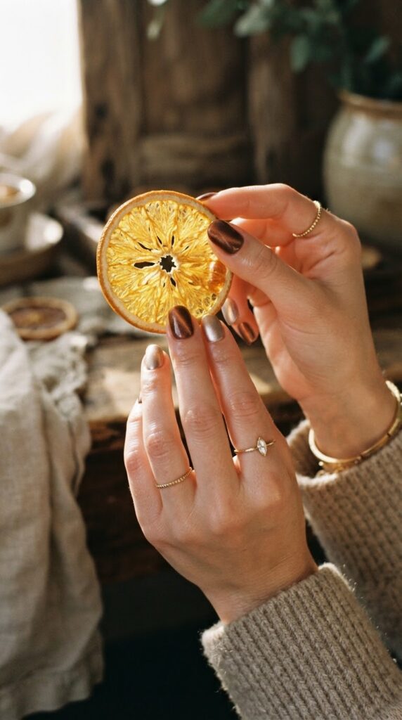 Velvet cinnamon cat eye magnetic nails paired with soft chrome dusted accent nails.