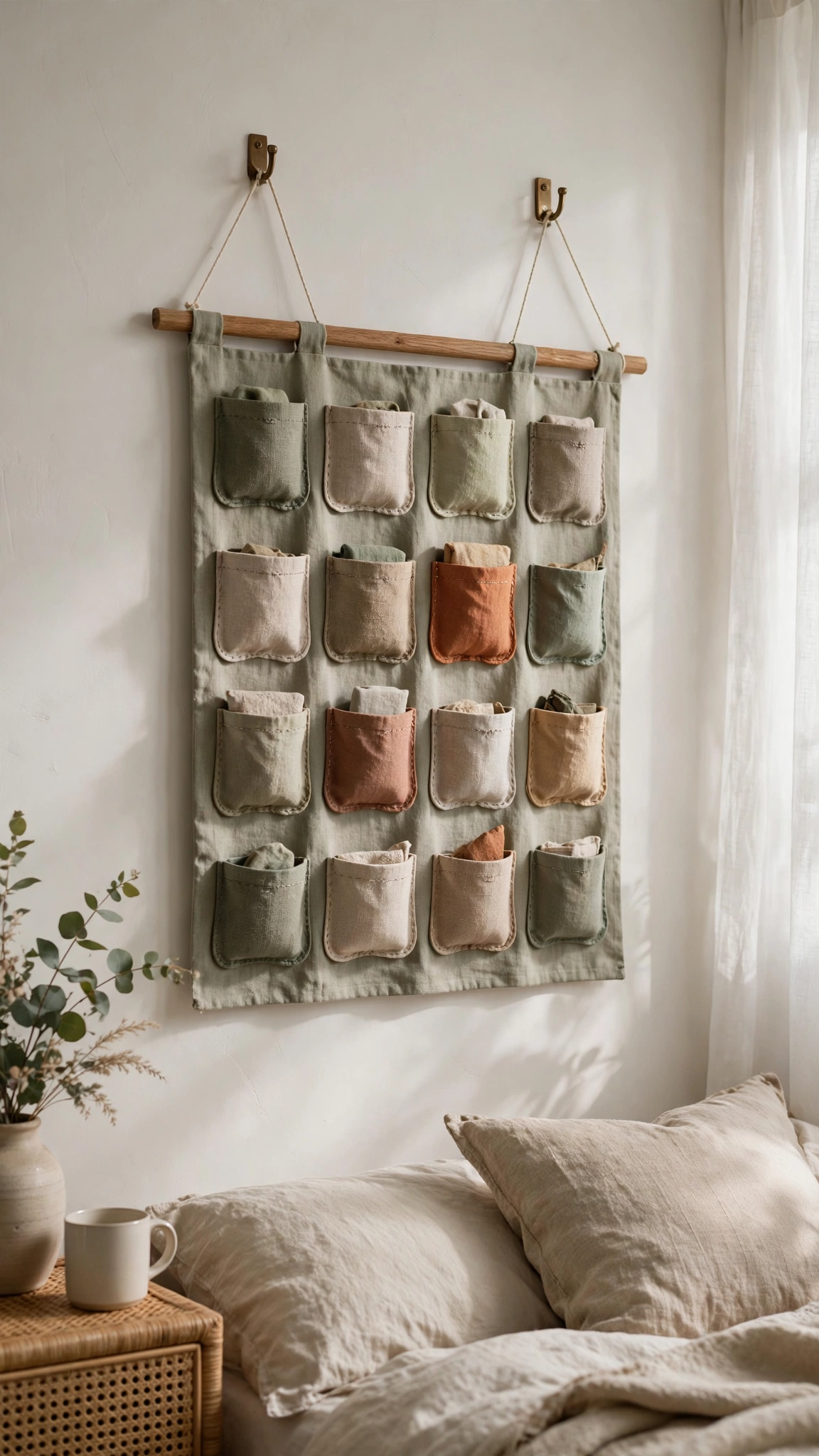 Christmas Bedroom Decor Ideas for a Cozy Festive Retreat 23 Fabric advent calendar hanging on a bedroom wall with soft festive light