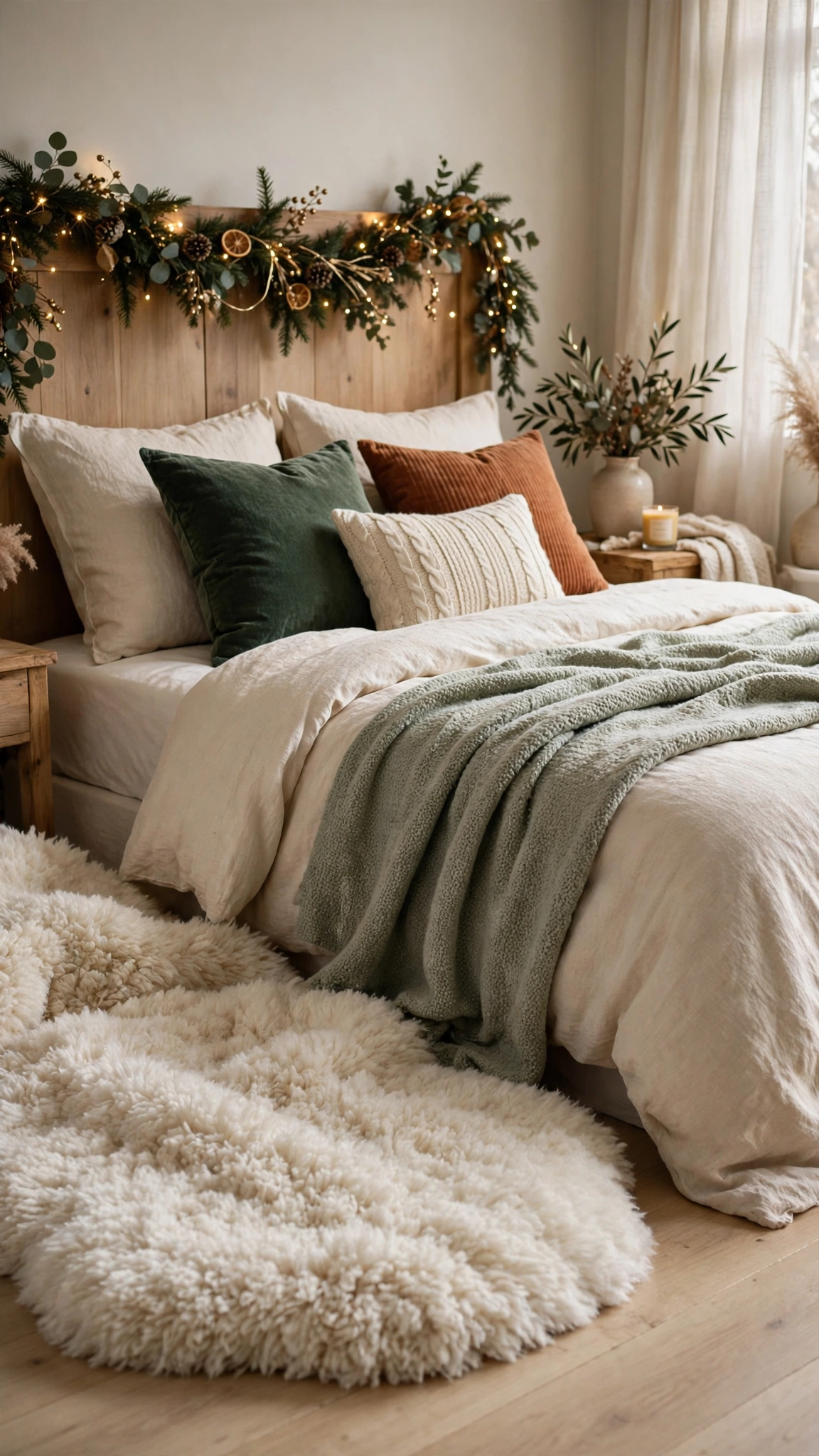Christmas Bedroom Decor Ideas for a Cozy Festive Retreat 16 Plush bedroom rug beside a cozy festive bed with soft morning light