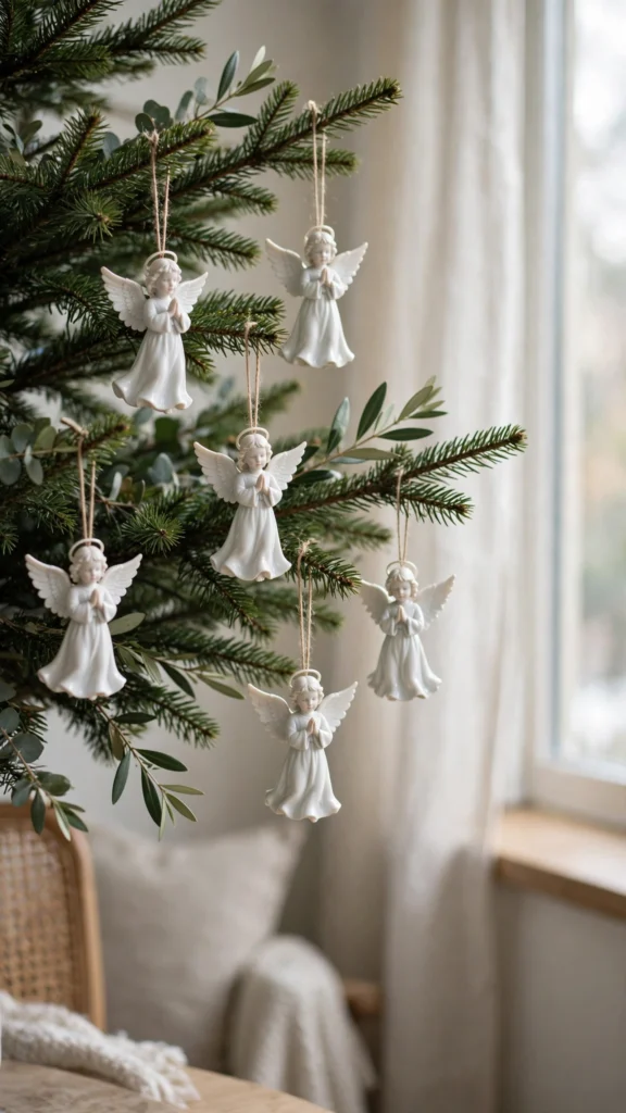 Christmas Tree Decorating Ideas for a Magical Holiday Look 22 Porcelain angel ornaments placed at eye level on a decorated Christmas tree