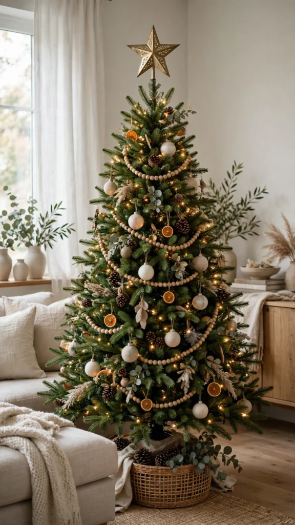 Christmas Tree Decorating Ideas for a Magical Holiday Look 5 A glowing star tree topper crowning a decorated Christmas tree near a window